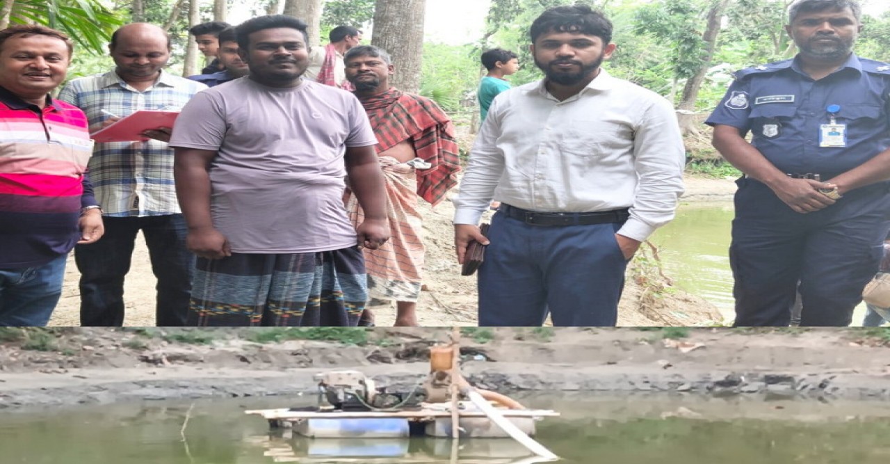 মান্দায় পুকুরে ড্রেজার দিয়ে অবৈধ বালু উত্তোলন